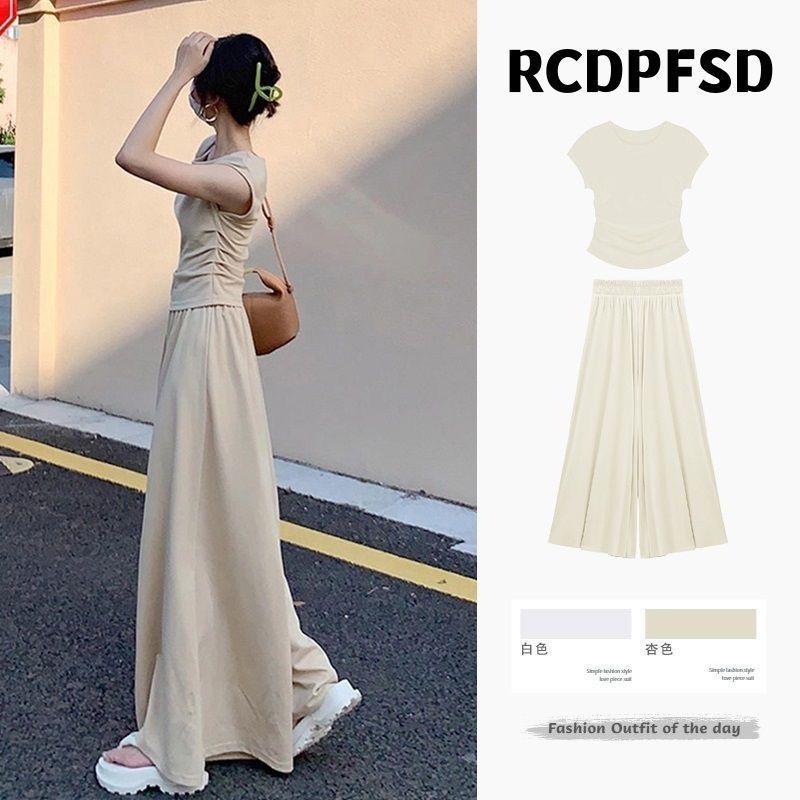 2024 Summer Womens Sweet Korean Style Two-Piece Set Jacket wide leg pants (suit) 
