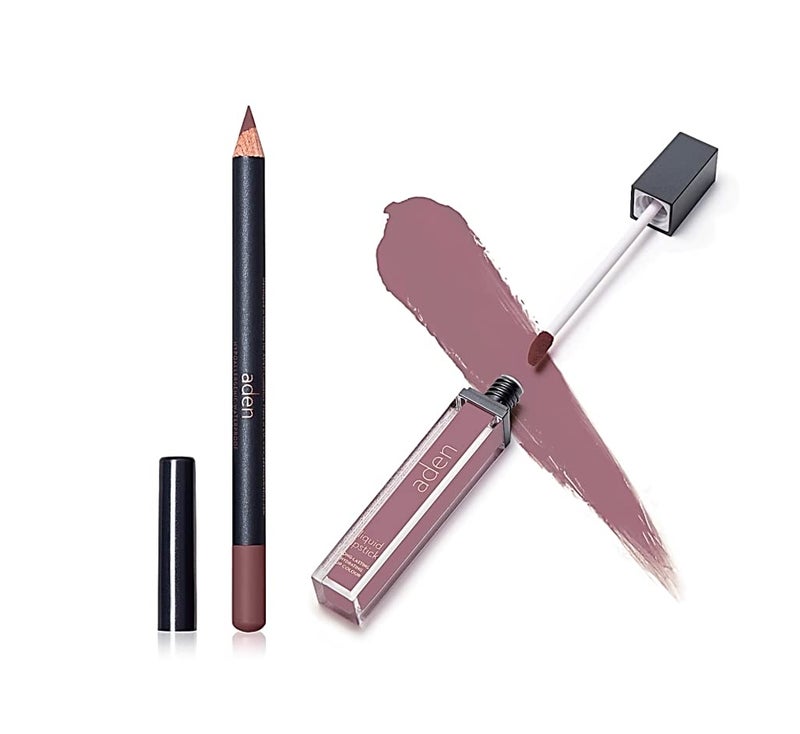 Aden aden - 2 in 1 - Matte Liquid Lipstick & Lip Liner Set - 7ML - Non-Smudge & Quick Drying - Highly Pigmented - Long Duration with Hydration - Made in Italy (05 Shell)