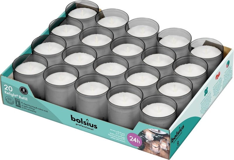 BOLSIUS 24 Hour Votive Candles - 20 Pack Church Candles in Grey Unbreakable Plastic Cups - Premium European Quality - Unscented Smooth and Smokeless Gray Relight Candles - Image 1