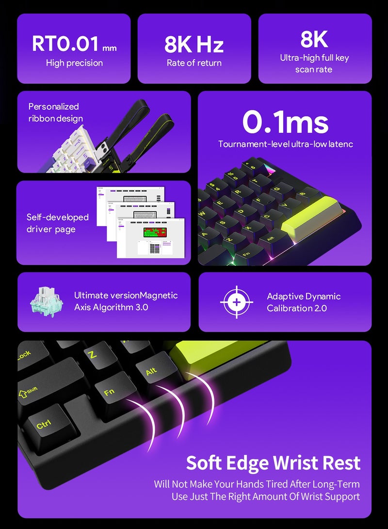 أوتشوانغ لوحة مفاتيح ألعاب ميكانيكية M30 HE بتشغيل سريع - سلكية مع تفعيل قابل للتعديل، مفاتيح مغناطيسية بتأثير هول، معدل استطلاع 8 كيلوهرتز، إضاءة RGB خلفية، هيكل علوي، تبديل ساخن، أغطية مفاتيح PBT مزدوجة القوالب - أسود&أخضر - Image 2