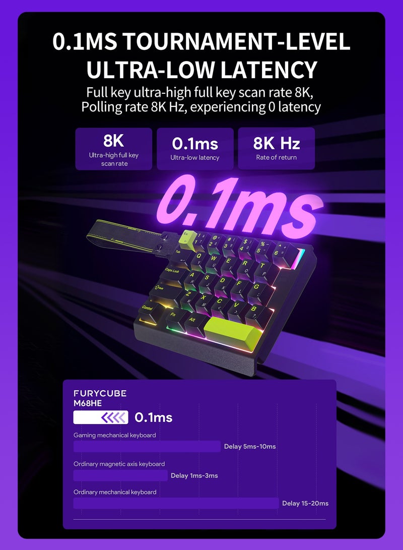 أوتشوانغ لوحة مفاتيح ألعاب ميكانيكية M30 HE بتشغيل سريع - سلكية مع تفعيل قابل للتعديل، مفاتيح مغناطيسية بتأثير هول، معدل استطلاع 8 كيلوهرتز، إضاءة RGB خلفية، هيكل علوي، تبديل ساخن، أغطية مفاتيح PBT مزدوجة القوالب - أسود&أخضر - Image 5