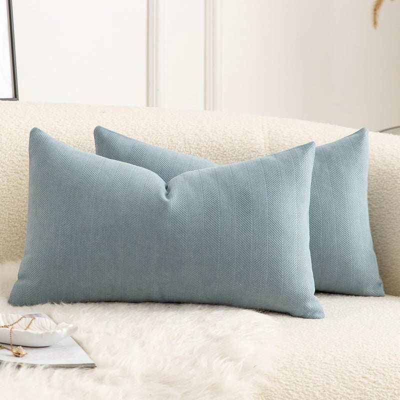 MANDIOO Pack of 2 Chenille Throw Pillow Covers Elegant Design Soft and Luxurious Decorative Cushion Covers Pillowcase Couch Sofa Bedroom Living Room Home Decor 16x24 Inch Light Blue - Image 5