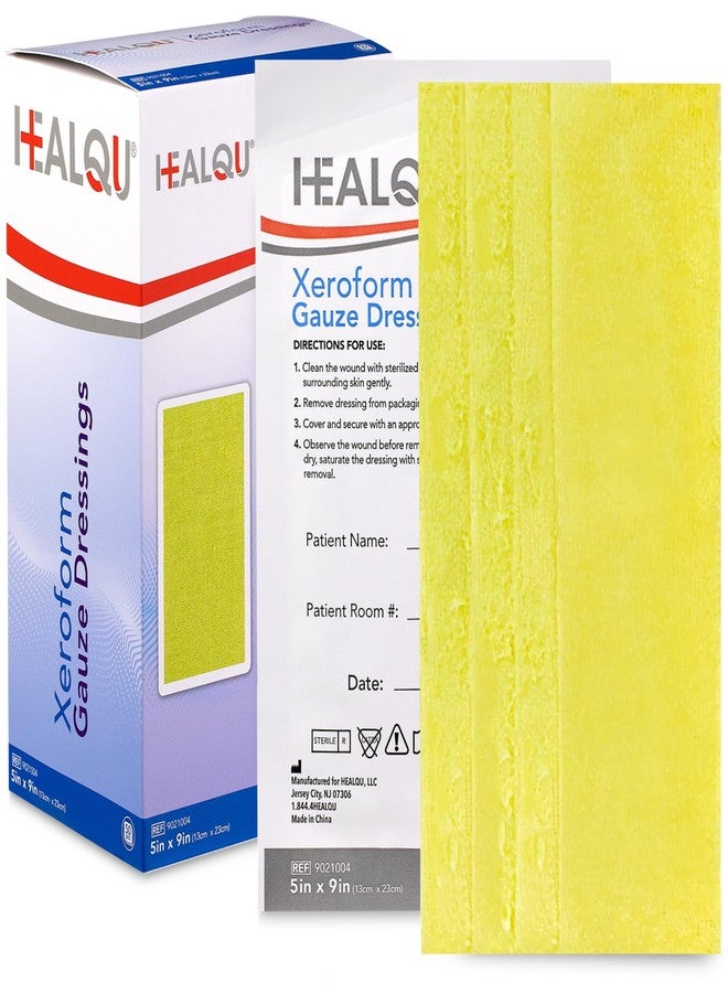HEALQU ضمادة هيلكيو Xeroform من البترول 5x9 - علبة من 25 شريط شاش فازلين معقم 3% بزموت تريبروموفينات و بترول - شاش شبكي ناعم للجروح، والتمزقات، والحروق، وزرع الجلد - Image 1