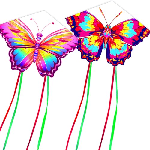 Hengda Kite طائرة هينغدا 2 حزمة طائرة فراشة للأطفال والبالغين سهلة الطيران تصميم ممتاز من القماش والهيكل الصور جميلة بدقة عالية مناسبة للمبتدئين 31x22 - Image 1