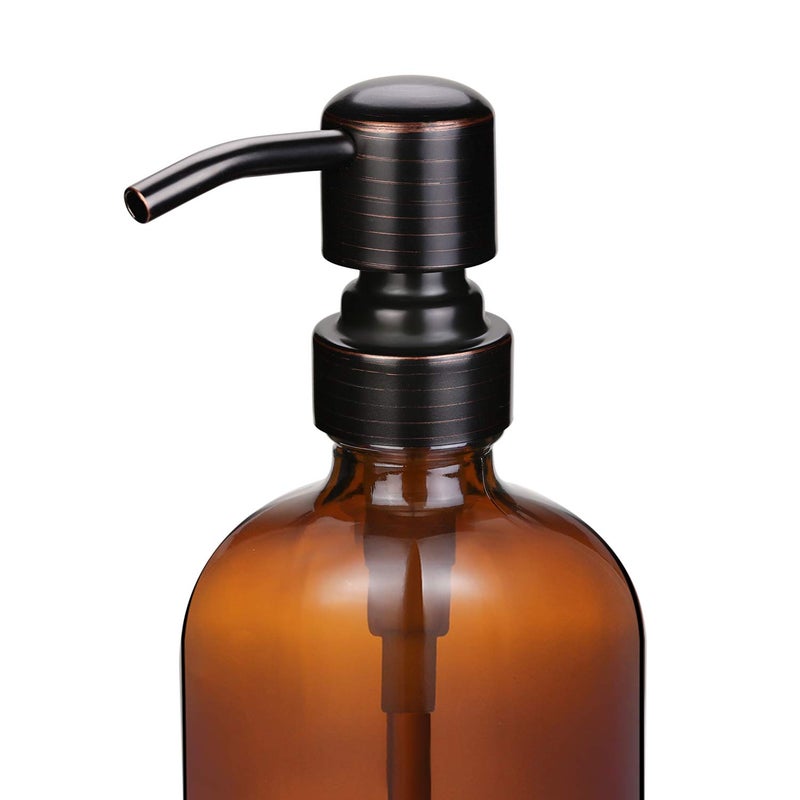 CHBJDAN 2 Pack 16 Ounce Boston Round Glass Bottles Soap Dispenser with Oil Rubbed Bronze Stainless Steel Pumps - Image 2