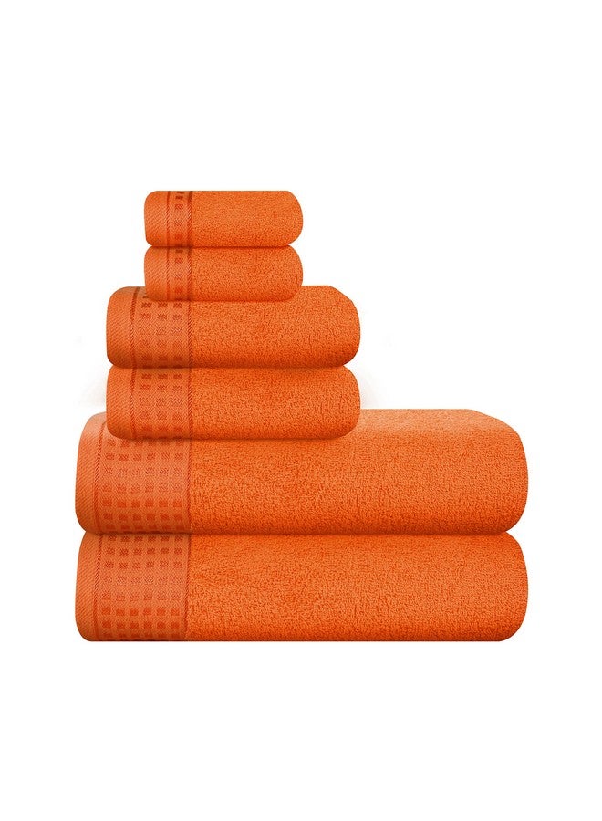 GLAMBURG 100% Cotton Ultra Soft 6 Pack Towel Set, Contains 2 Bath Towels 28x55 Inches, 2 Hand Towels 16x24 Inches & 2 Wash Coths 12x12 Inches, Compact Absorbent Lightweight & Quickdry - Orange - Image 1