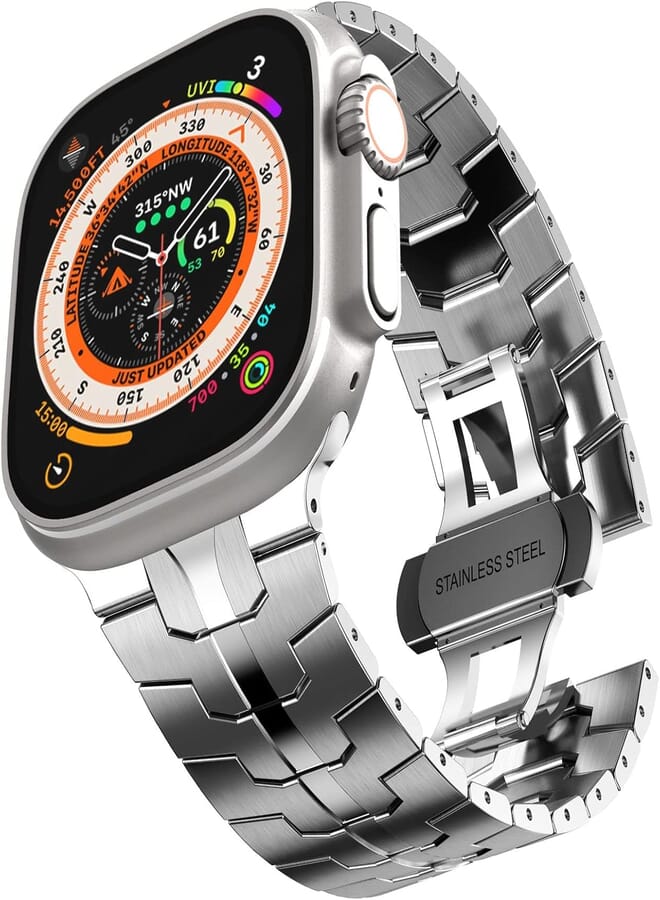 INFOSUN for Apple Watch Ultra/Ultra 2 Band 42mm 44mm 45mm 49mm Strap Link Bracelet Stainless Steel Metal Bands, iWatch Series 9 8 7 SE 6 5 4 3 2 1 for iWatch Ultra/Ultra 2 Wristband (Silver）