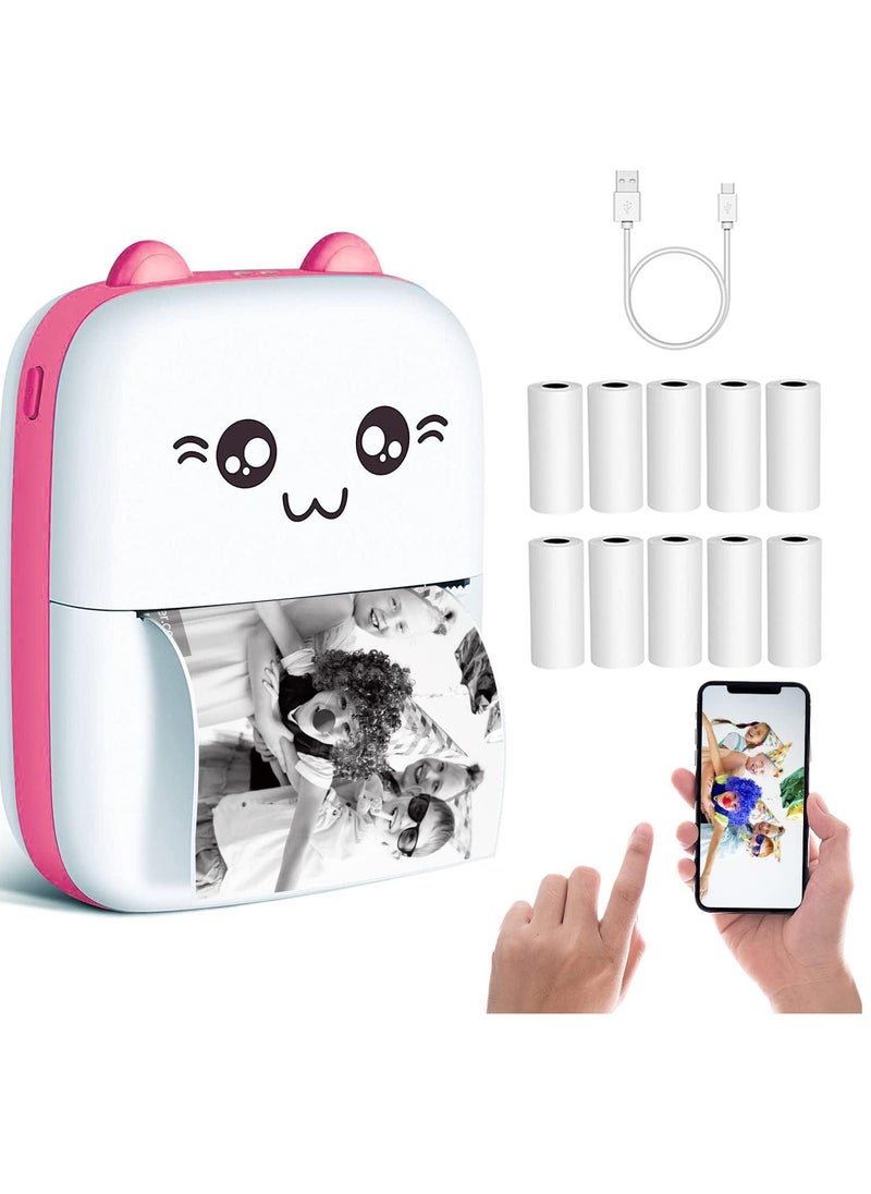 WENTCCION Portable Mini Pocket Printer Cute Thermal Printer with Thermal Printing Paper USB Cable for Note Photo Web Document Printing Pink  - Image 1