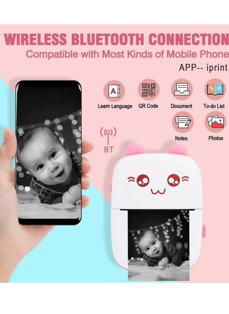 WENTCCION Portable Mini Pocket Printer Cute Thermal Printer with Thermal Printing Paper USB Cable for Note Photo Web Document Printing Pink  - Image 2