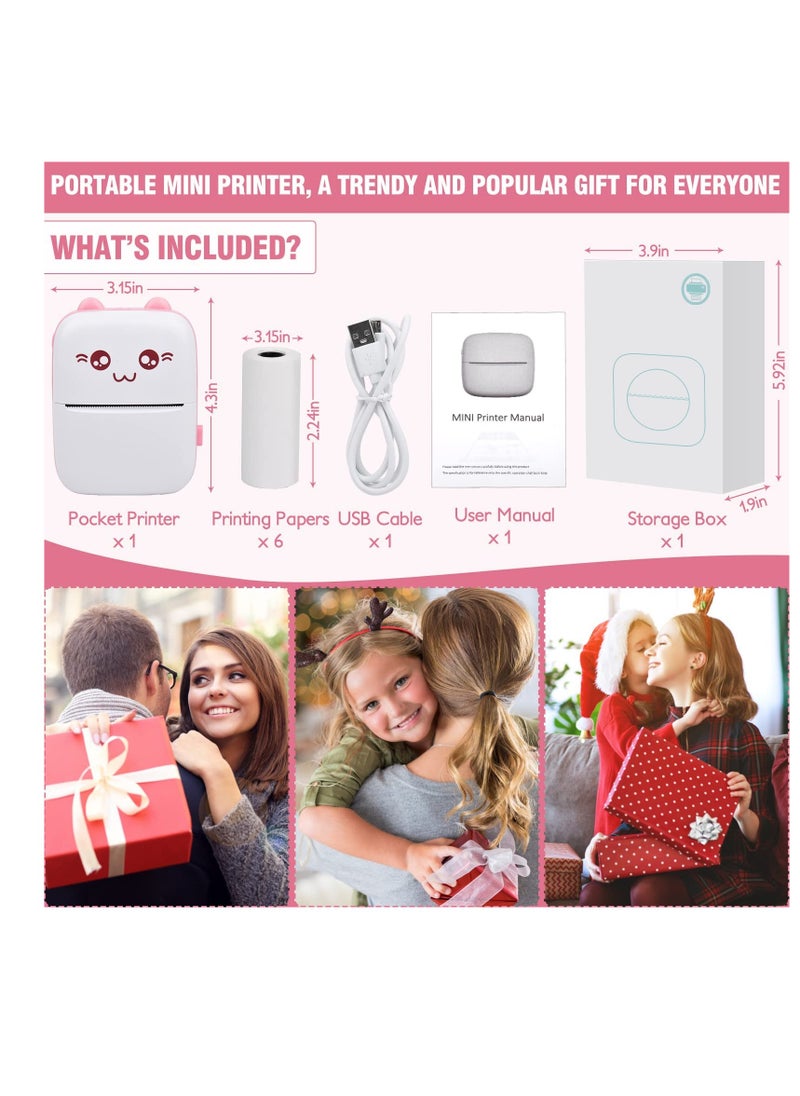 WENTCCION Portable Mini Pocket Printer Cute Thermal Printer with Thermal Printing Paper USB Cable for Note Photo Web Document Printing Pink  - Image 3