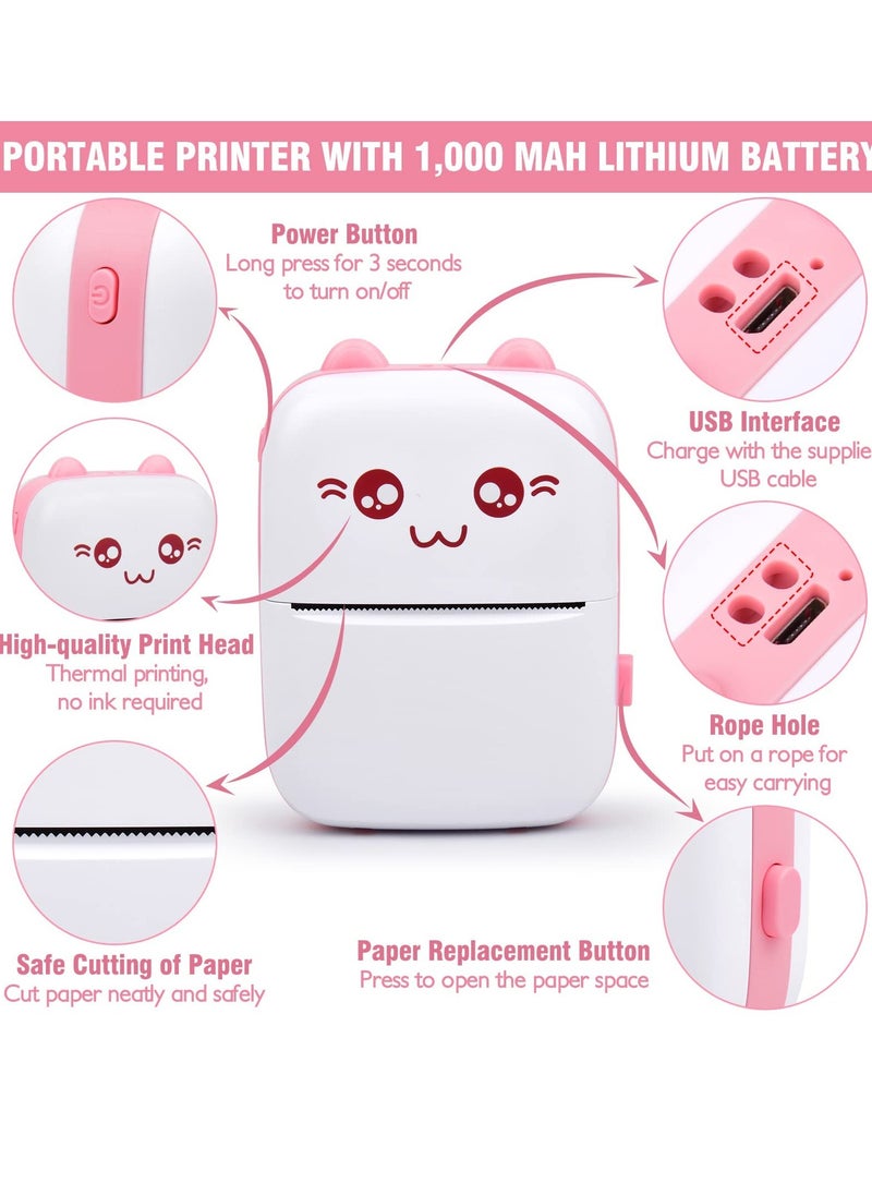 WENTCCION Portable Mini Pocket Printer Cute Thermal Printer with Thermal Printing Paper USB Cable for Note Photo Web Document Printing Pink  - Image 4