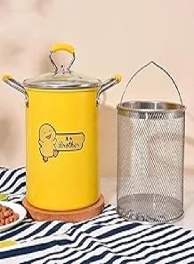 Deep Fryer Casserole, 3L Mini Stainless Steel Fryer Casserole Japanese Frying Pan with Oil Filter Rack Lid Tempura Fryer Pot for Home Kitchen