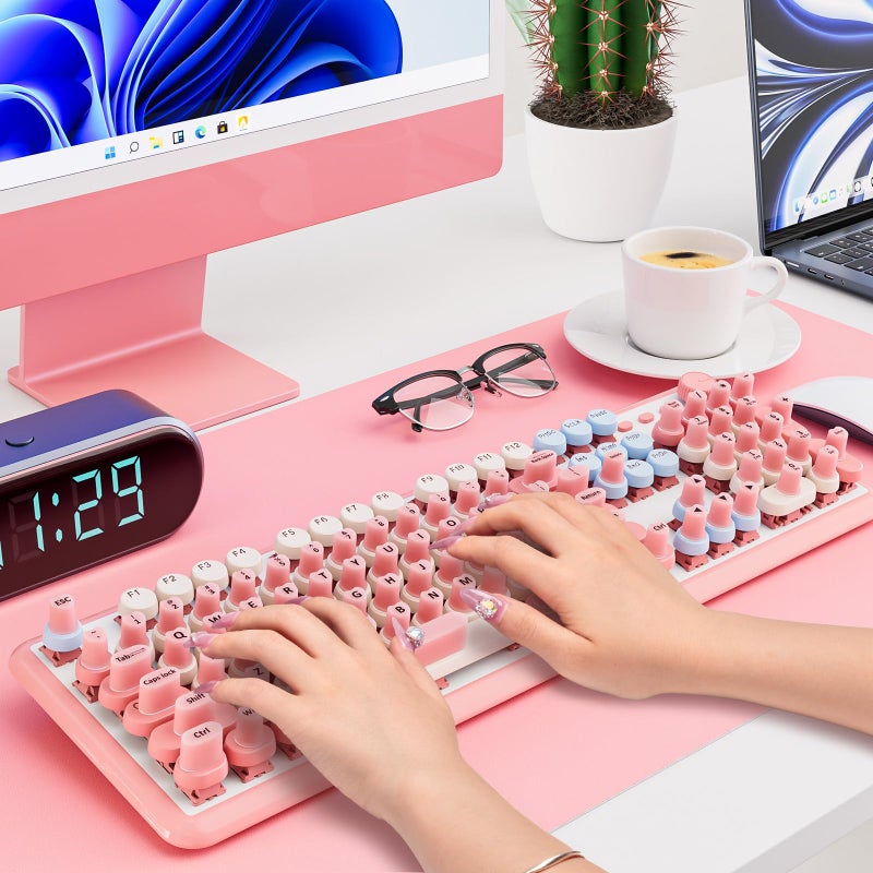 Udefineit 91PCS Long Nails Keyboard Stickers, Self-Adhesive Keyboard Bubbles for Long Nails Typing and Gaming, Heart-Shaped Silicone Keyboards Cover for Women Girls Nail Art PC Keyboards Caps - Pink - Image 2