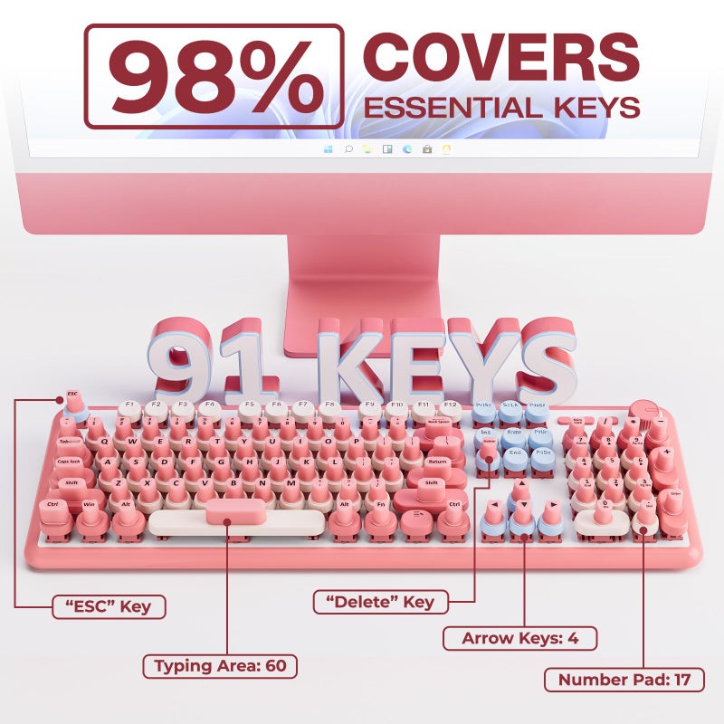 Udefineit 91PCS Long Nails Keyboard Stickers, Self-Adhesive Keyboard Bubbles for Long Nails Typing and Gaming, Heart-Shaped Silicone Keyboards Cover for Women Girls Nail Art PC Keyboards Caps - Pink - Image 5