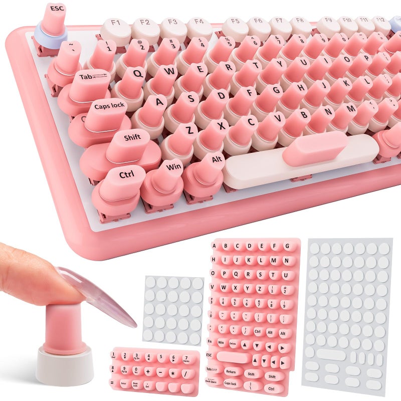 Udefineit 91PCS Long Nails Keyboard Stickers, Self-Adhesive Keyboard Bubbles for Long Nails Typing and Gaming, Heart-Shaped Silicone Keyboards Cover for Women Girls Nail Art PC Keyboards Caps - Pink - Image 1