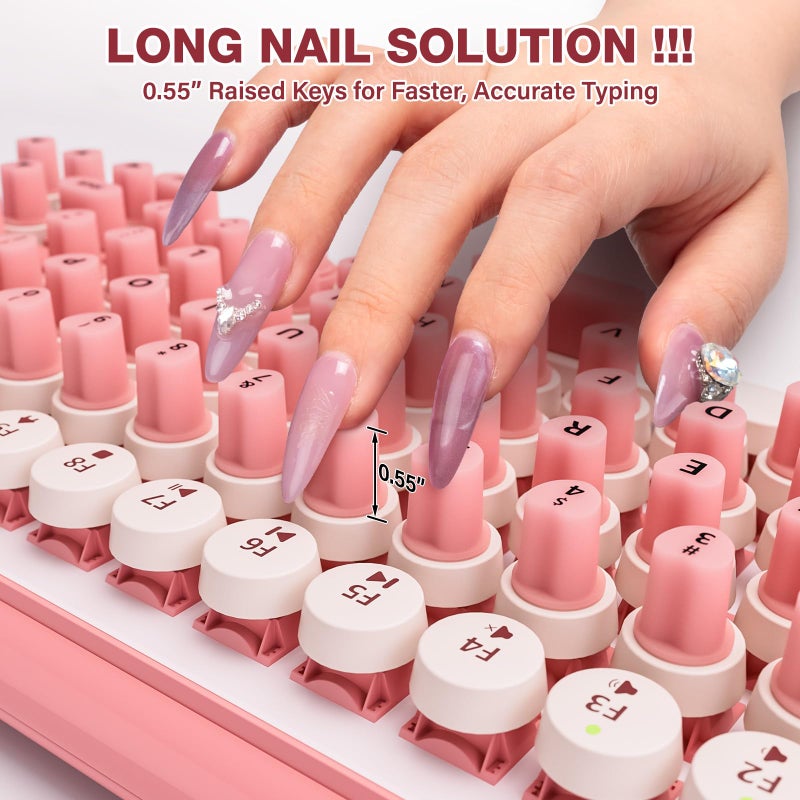 Udefineit 91PCS Long Nails Keyboard Stickers, Self-Adhesive Keyboard Bubbles for Long Nails Typing and Gaming, Heart-Shaped Silicone Keyboards Cover for Women Girls Nail Art PC Keyboards Caps - Pink - Image 4