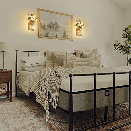 Homecor Wall Decor Mason Jar Sconces - Home Decor Wall Art Hanging Design with Remote Control LED Fairy Lights and White Rose, Farmhouse Wall Decorations for Bedroom Living Room Lights Set of Two - Image 3