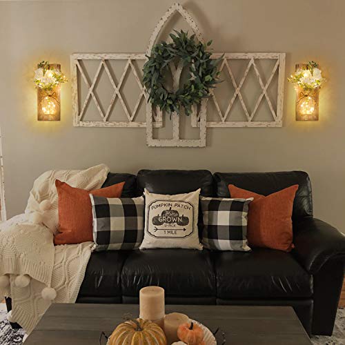 Homecor Wall Decor Mason Jar Sconces - Home Decor Wall Art Hanging Design with Remote Control LED Fairy Lights and White Rose, Farmhouse Wall Decorations for Bedroom Living Room Lights Set of Two - Image 5