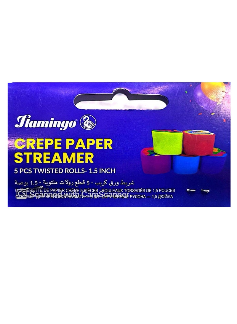 Flamingo 5 Pcs Crepe Paper Streamers Rolls 1.5Inch Assorted Colour - Image 5