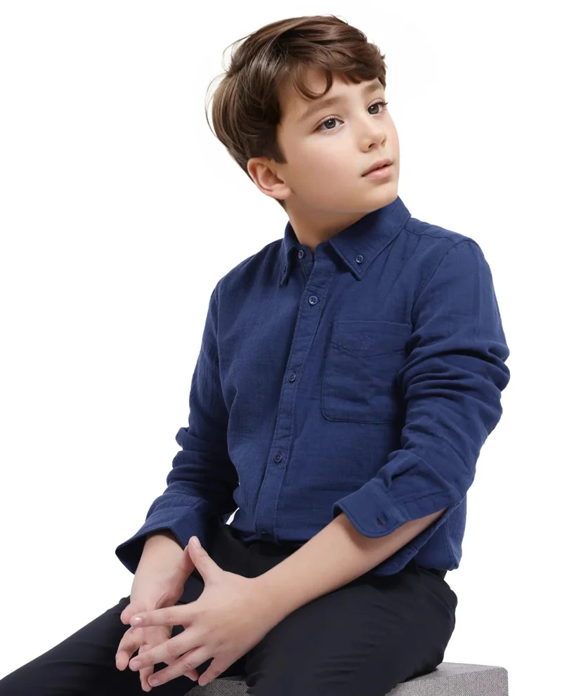 Rare Ones Rare Ones Kids Presto Navy Cotton Full Sleeve Regular Fit Button Down Solid Shirt
