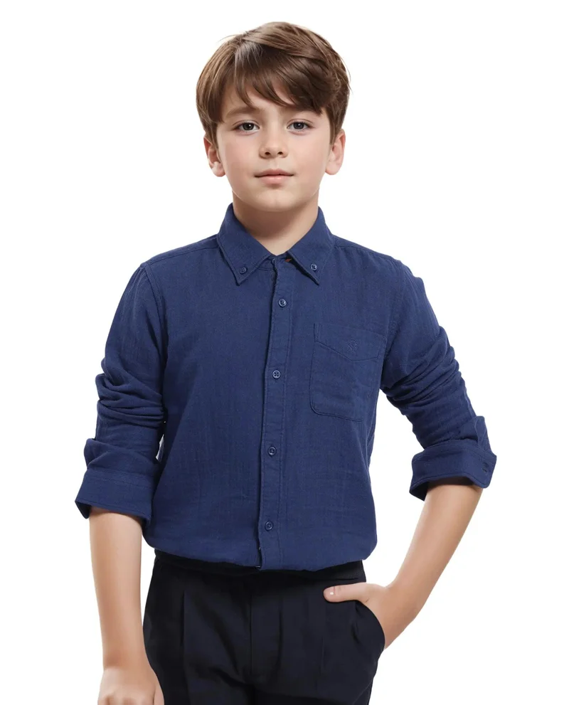 Rare Ones Rare Ones Kids Presto Navy Cotton Full Sleeve Regular Fit Button Down Solid Shirt