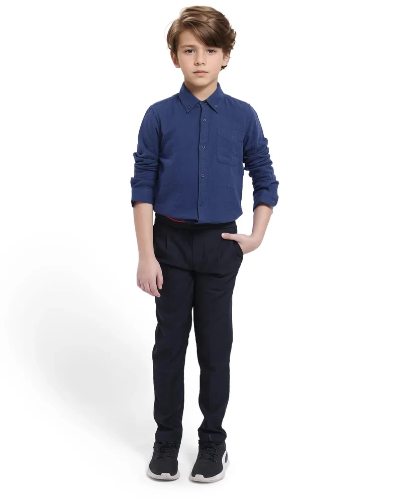 Rare Ones Rare Ones Kids Presto Navy Cotton Full Sleeve Regular Fit Button Down Solid Shirt