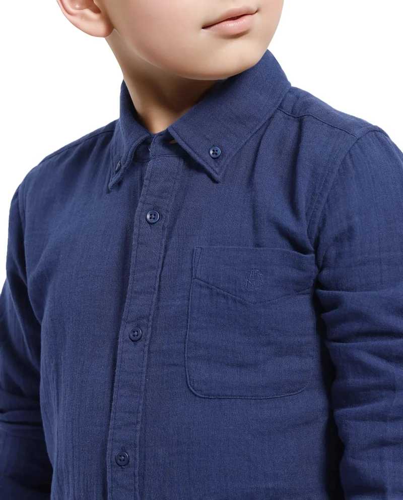 Rare Ones Rare Ones Kids Presto Navy Cotton Full Sleeve Regular Fit Button Down Solid Shirt