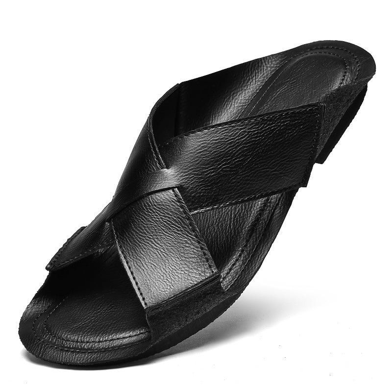 Summer Men'S Large Size 45 Cowhide Wear-Resistant Sandals, Flip-Flops 46 Non-Slip Roman Slippers 47 Genuine Leather Beach Shoes - Image 1