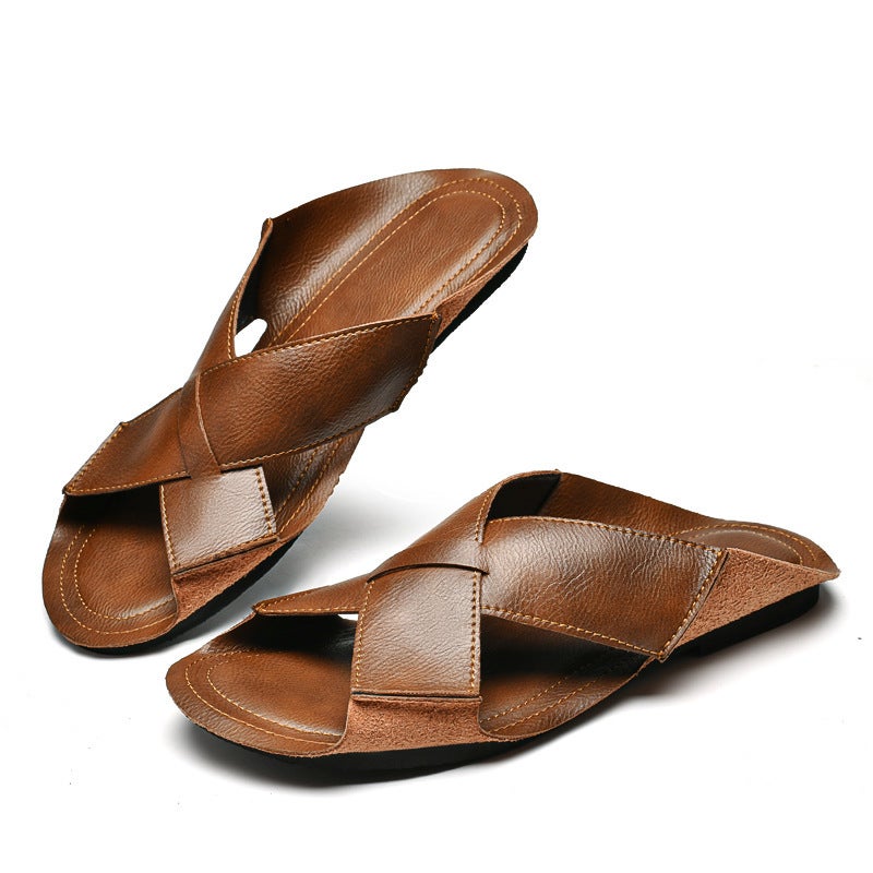 Summer Men'S Large Size 45 Cowhide Wear-Resistant Sandals, Flip-Flops 46 Non-Slip Roman Slippers 47 Genuine Leather Beach Shoes - Image 4