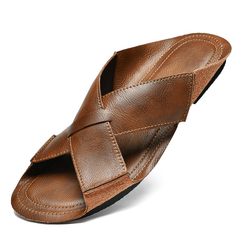 Summer Men'S Large Size 45 Cowhide Wear-Resistant Sandals, Flip-Flops 46 Non-Slip Roman Slippers 47 Genuine Leather Beach Shoes - Image 3