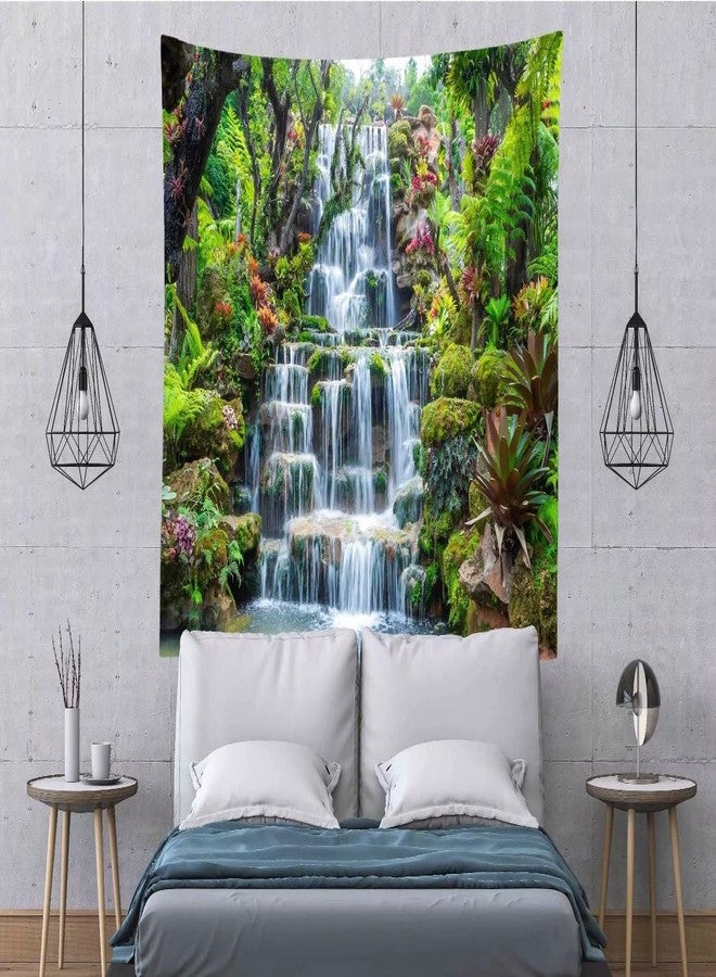 BELECO Forest Garden Waterfall Tapestry Wall Hanging Mountain Rocks Flowing Water Scenery Green Plants Trees Beautiful Nature Wall Tapestry for Home Bedroom Living Room Dorm Decor 80x60 Inches - Image 3