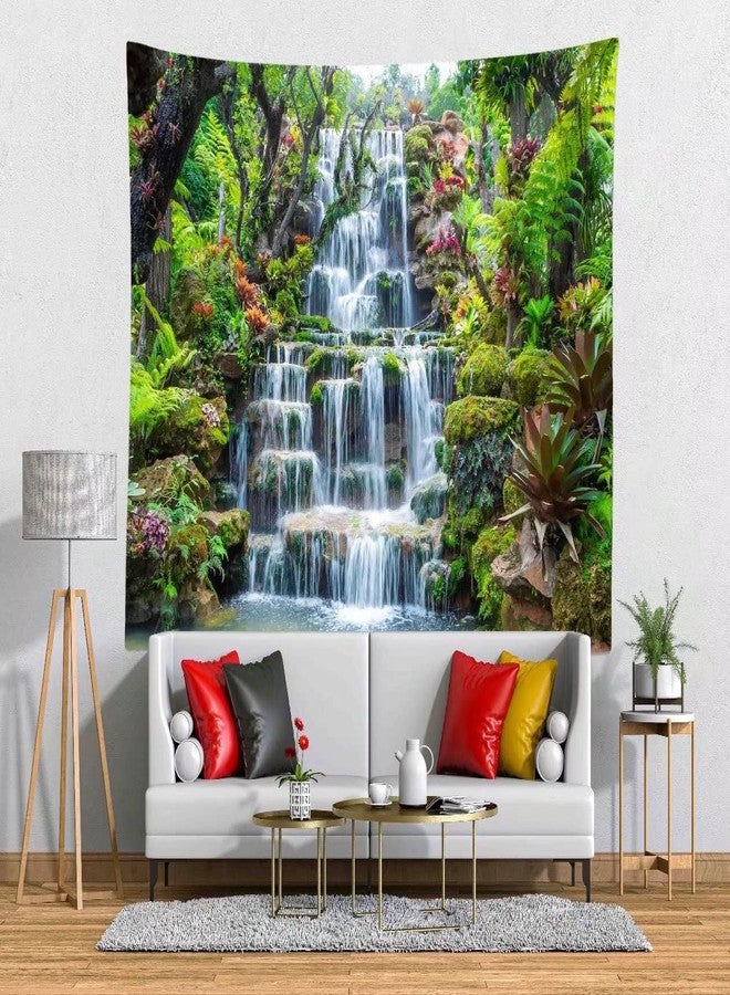 BELECO Forest Garden Waterfall Tapestry Wall Hanging Mountain Rocks Flowing Water Scenery Green Plants Trees Beautiful Nature Wall Tapestry for Home Bedroom Living Room Dorm Decor 80x60 Inches - Image 2