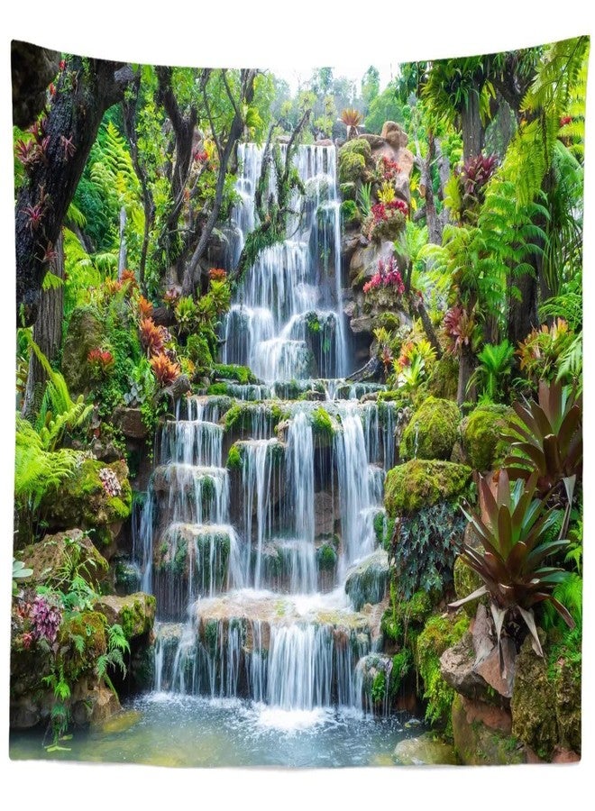 BELECO Forest Garden Waterfall Tapestry Wall Hanging Mountain Rocks Flowing Water Scenery Green Plants Trees Beautiful Nature Wall Tapestry for Home Bedroom Living Room Dorm Decor 80x60 Inches - Image 1