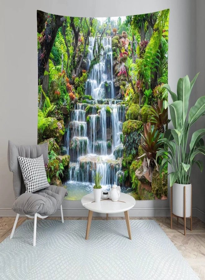 BELECO Forest Garden Waterfall Tapestry Wall Hanging Mountain Rocks Flowing Water Scenery Green Plants Trees Beautiful Nature Wall Tapestry for Home Bedroom Living Room Dorm Decor 80x60 Inches - Image 4