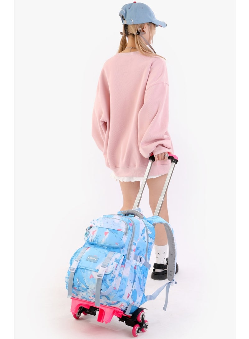 هويتك حقيبة ظهر بعجلات للأطفال بتصميم ألوان مائية باللون الأزرق - Image 3