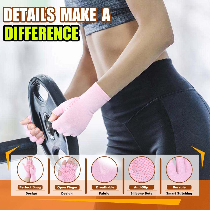 Tiny Chou 2 Pairs Arthritis Gloves, Compression Gloves for Women Men, Relieve Arthritis, Rheumatoid, Osteoarthritis, Carpal Tunnel Pain, Anti-Slip Fingerless Gloves for Hand Support (Pure Black+Purple,M) - Image 4