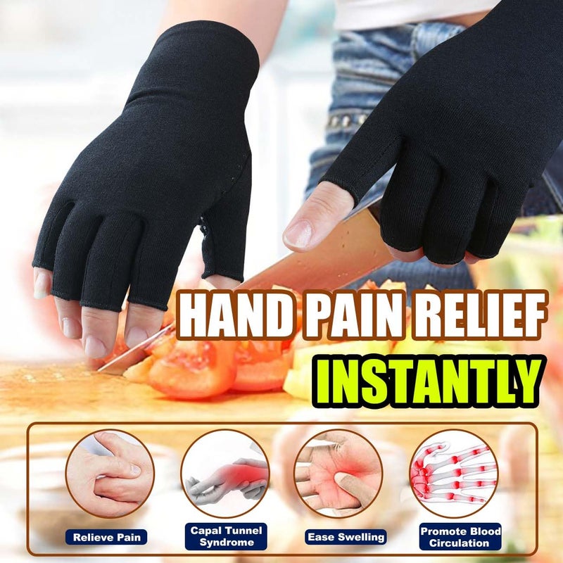 Tiny Chou 2 Pairs Arthritis Gloves, Compression Gloves for Women Men, Relieve Arthritis, Rheumatoid, Osteoarthritis, Carpal Tunnel Pain, Anti-Slip Fingerless Gloves for Hand Support (Pure Black+Purple,M) - Image 2