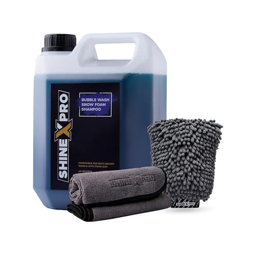 ShineXPro 2.7 Ltr Foam Car Wash Shampoo With 2Pcs 500GSM Microfiber Cloth & Wash Mitt - Thick Foam With Shine Enhancing Formula - Image 1