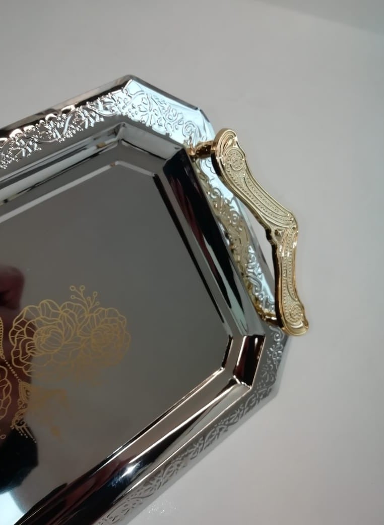 hoffmayer 3-Piece Stainless Steel Rectangular Serving Tray Set Silver/Gold - Image 2