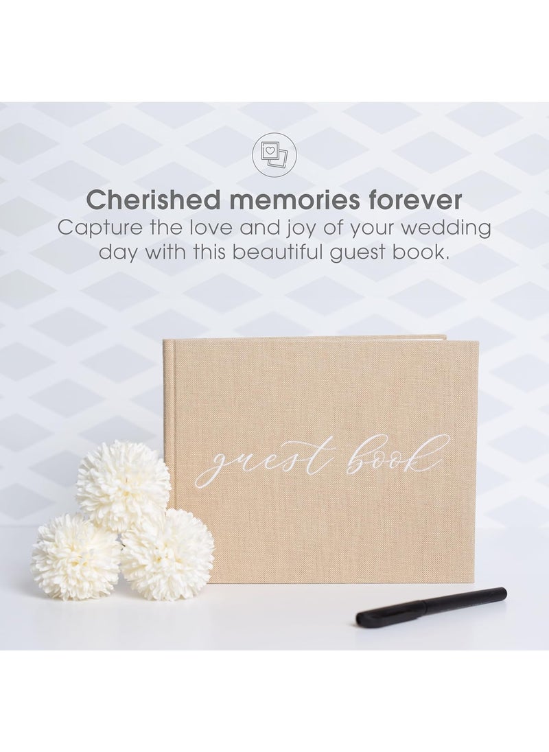 pearhead Pearhead Linen Wedding Guest Book with White Script  Classic Elegant Wedding Decor Perfect for Bridal Showers and Weddings Includes Pen For Guests  100 Pages 7x9 Beige Burlap  - Image 2