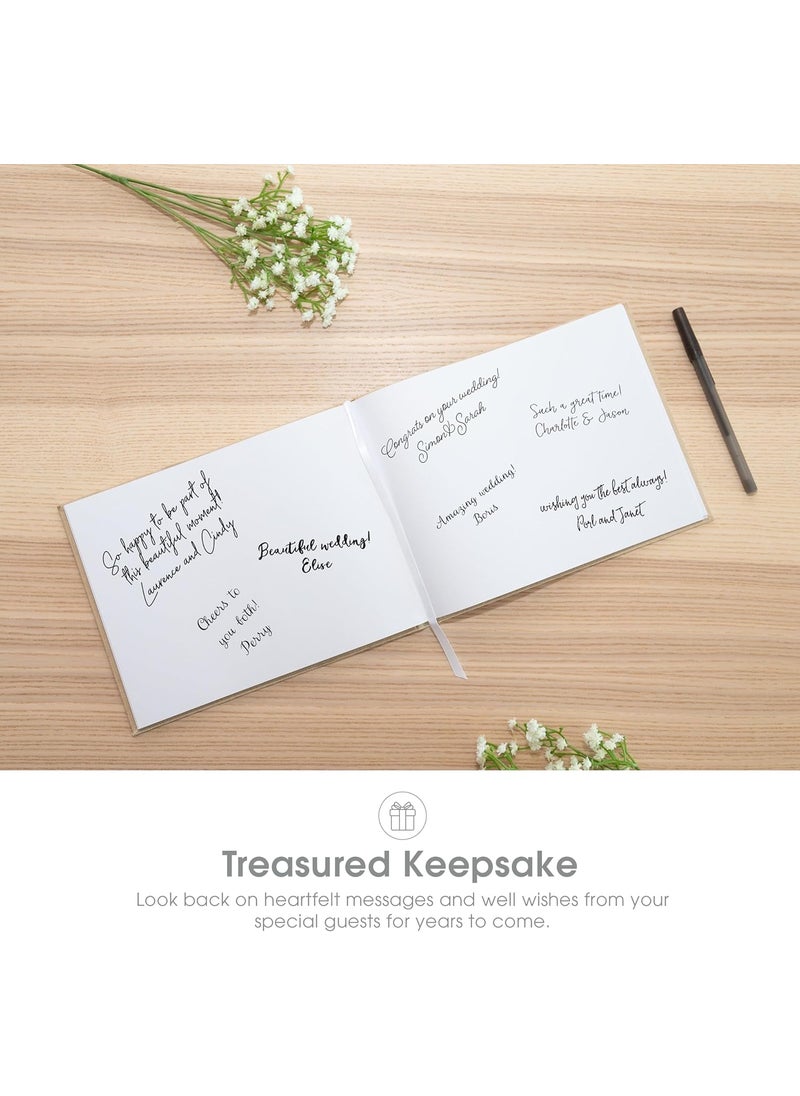 pearhead Pearhead Linen Wedding Guest Book with White Script  Classic Elegant Wedding Decor Perfect for Bridal Showers and Weddings Includes Pen For Guests  100 Pages 7x9 Beige Burlap  - Image 4