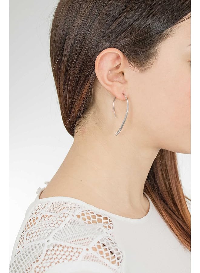 فوسيل أقراط نسائية دائرية من الفولاذ المقاوم للصدأ بتصميم سادي بيفل باللون الفضي - Image 2