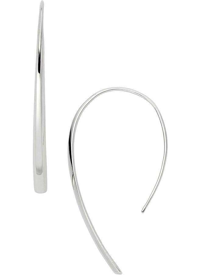 فوسيل أقراط نسائية دائرية من الفولاذ المقاوم للصدأ بتصميم سادي بيفل باللون الفضي - Image 1