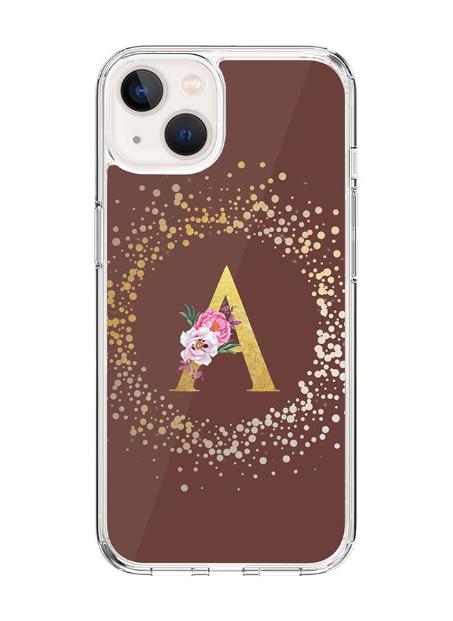 Stylizedd Classic Clear Case For iPhone 14 Plus, Hybrid Soft Case Flexible Edges Thin Cover- Custom Monogram Initial Letter Floral Pattern Alphabet - A(Brown)  - Image 1