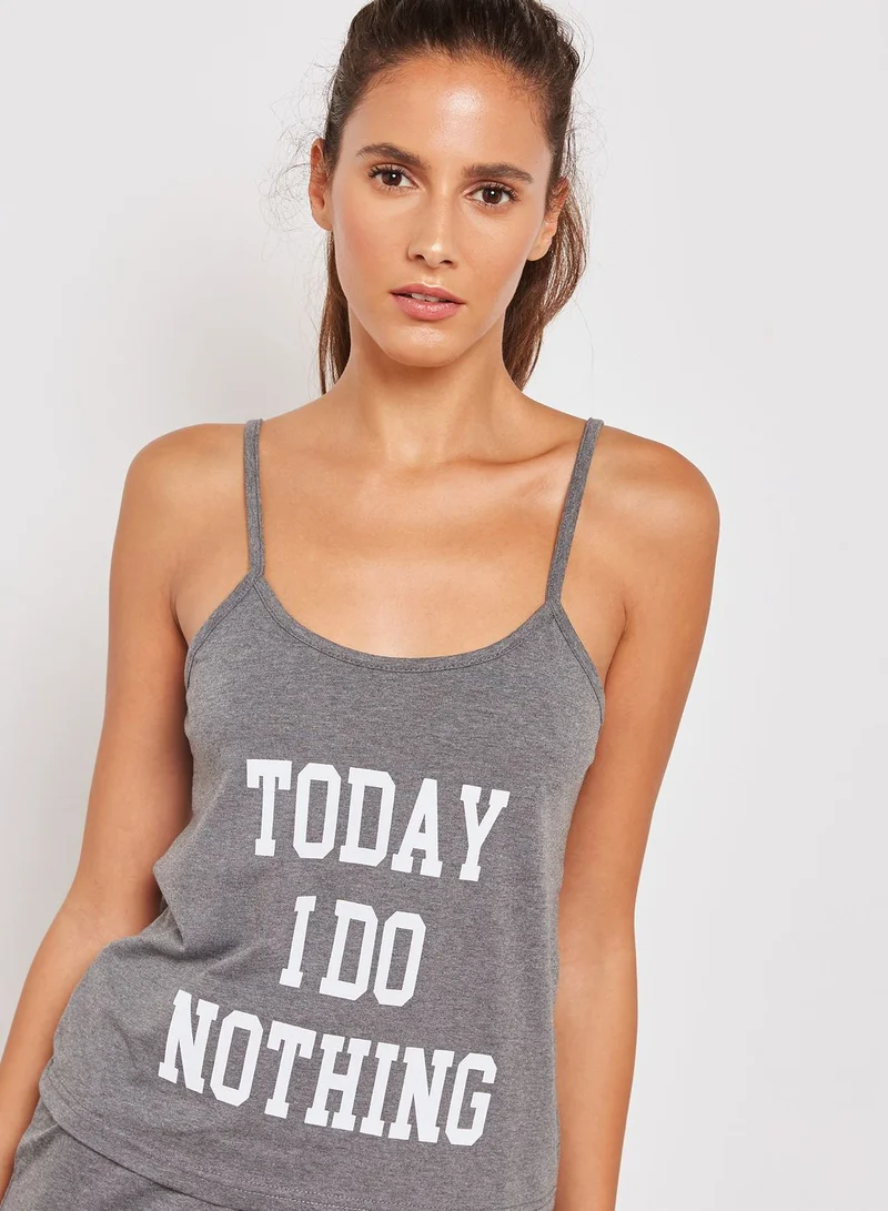 Lounge District Slogan Ruffle Hem Pyjama Shorts Set