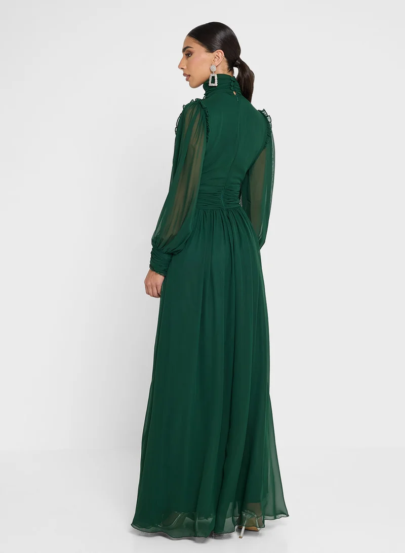 Golden Apple Ruffle Top Design Maxi Dress
