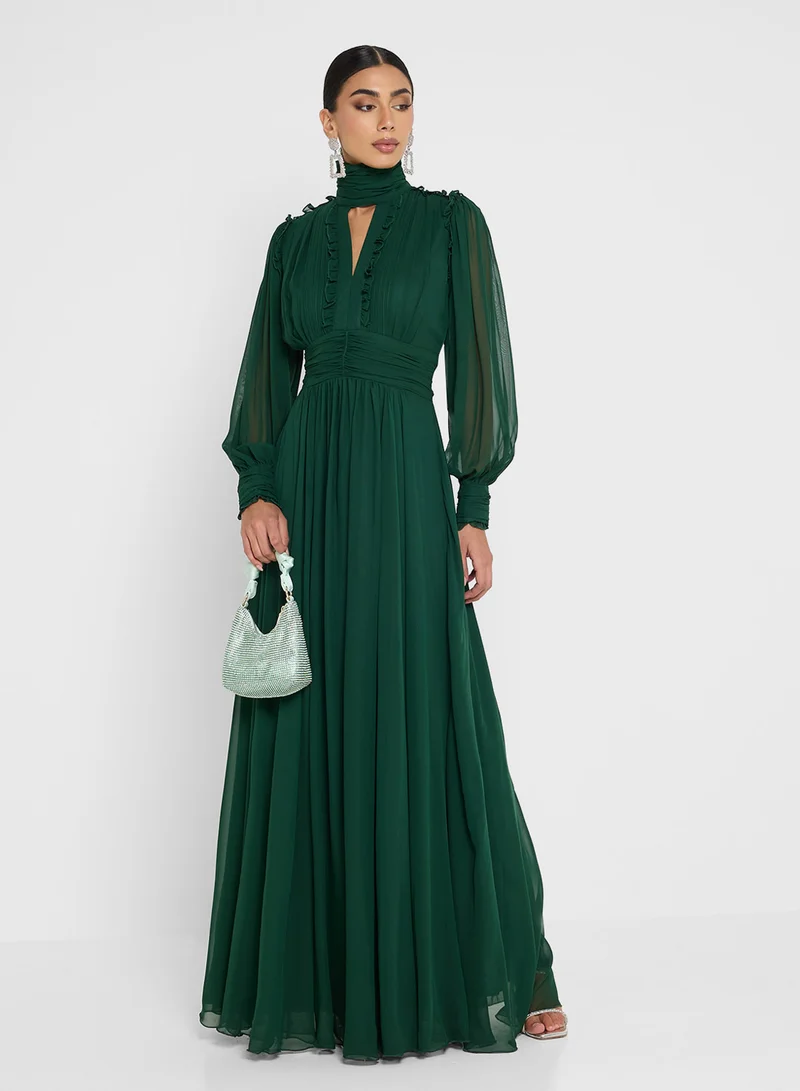 Golden Apple Ruffle Top Design Maxi Dress