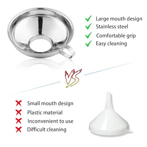Jubobu Kitchen Funnel With Handle - 304 Stainless Steel for Oil Dispenser, Multipurpose Use - Image 4