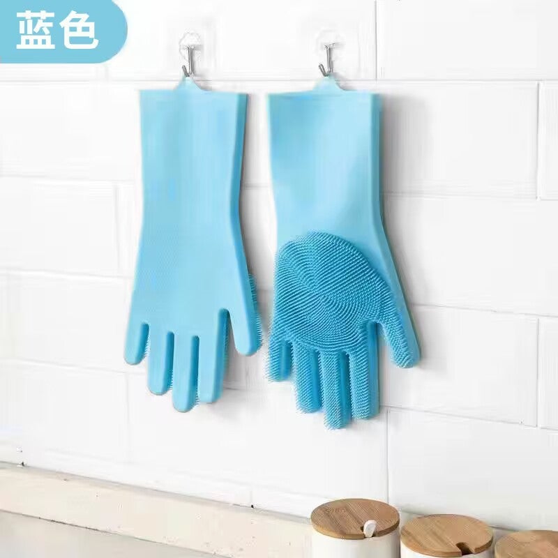 Silicone dishwashing gloves multifunctional household waterproof laundry gloves thickened durable cleaning magic gloves wholesale Blue