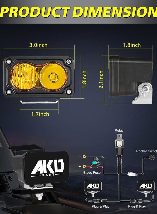AKD Part Yellow LED Pods with Wiring Harness & Black Covers 3" 40W CREE LED Ditch Lights Spot Flood Combo Fog Lights Yellow Chase Light for Trucks Motorcycle SUV UTV ATV Dirt Bike - Image 2